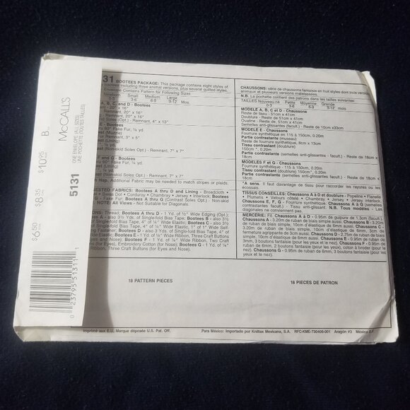 vtg McCall's Cozy Toes baby booty making guide - Picture 2 of 9